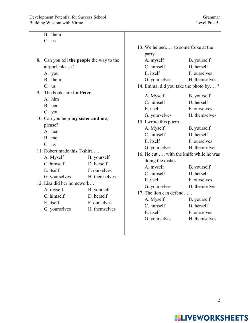Pre-5 BIG Grammar quiz