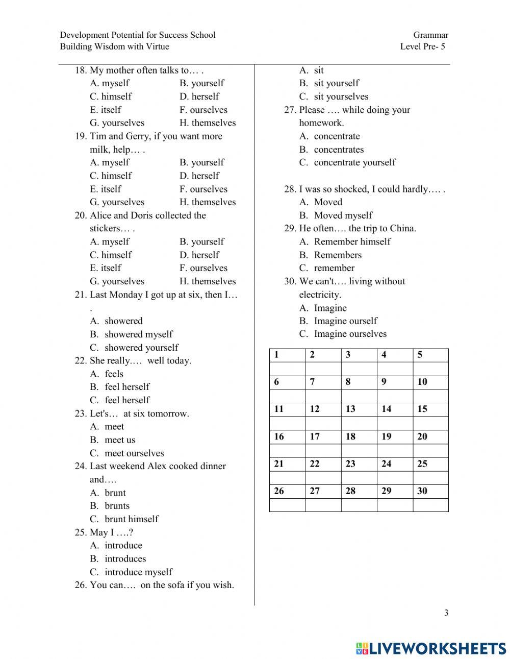 Pre-5 BIG Grammar quiz