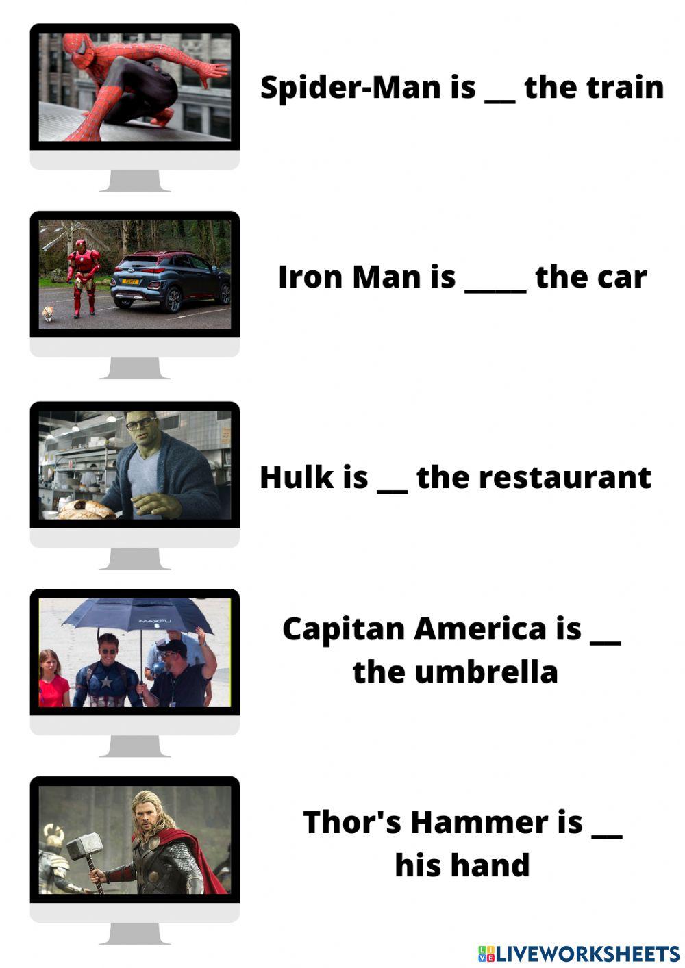 Prepositions of place with Marvel