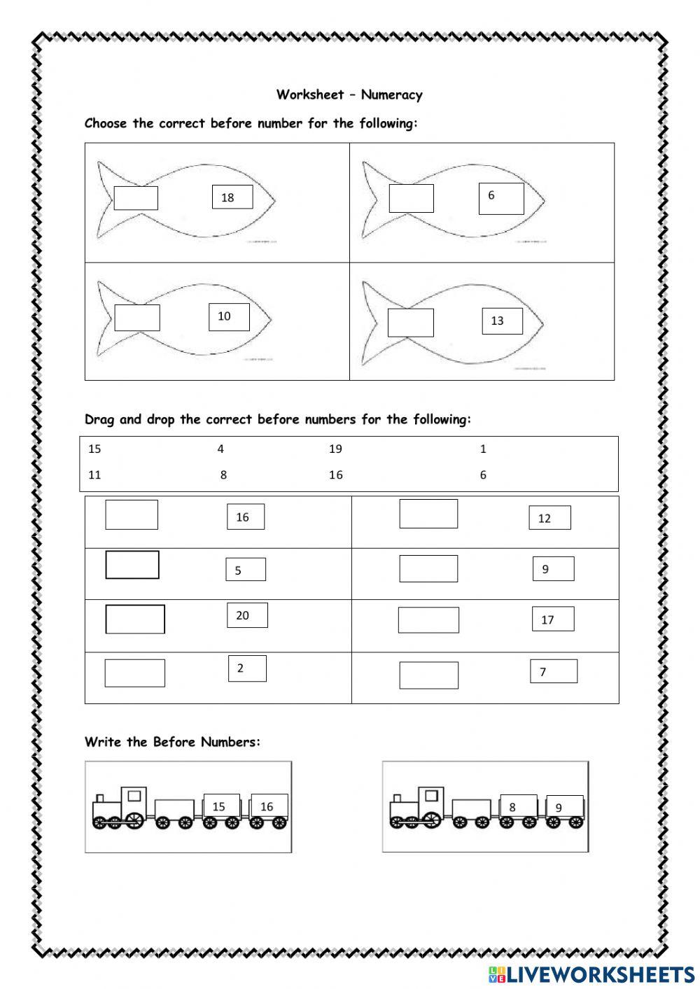 Numeracy worksheet for Kindergarten | Live Worksheets