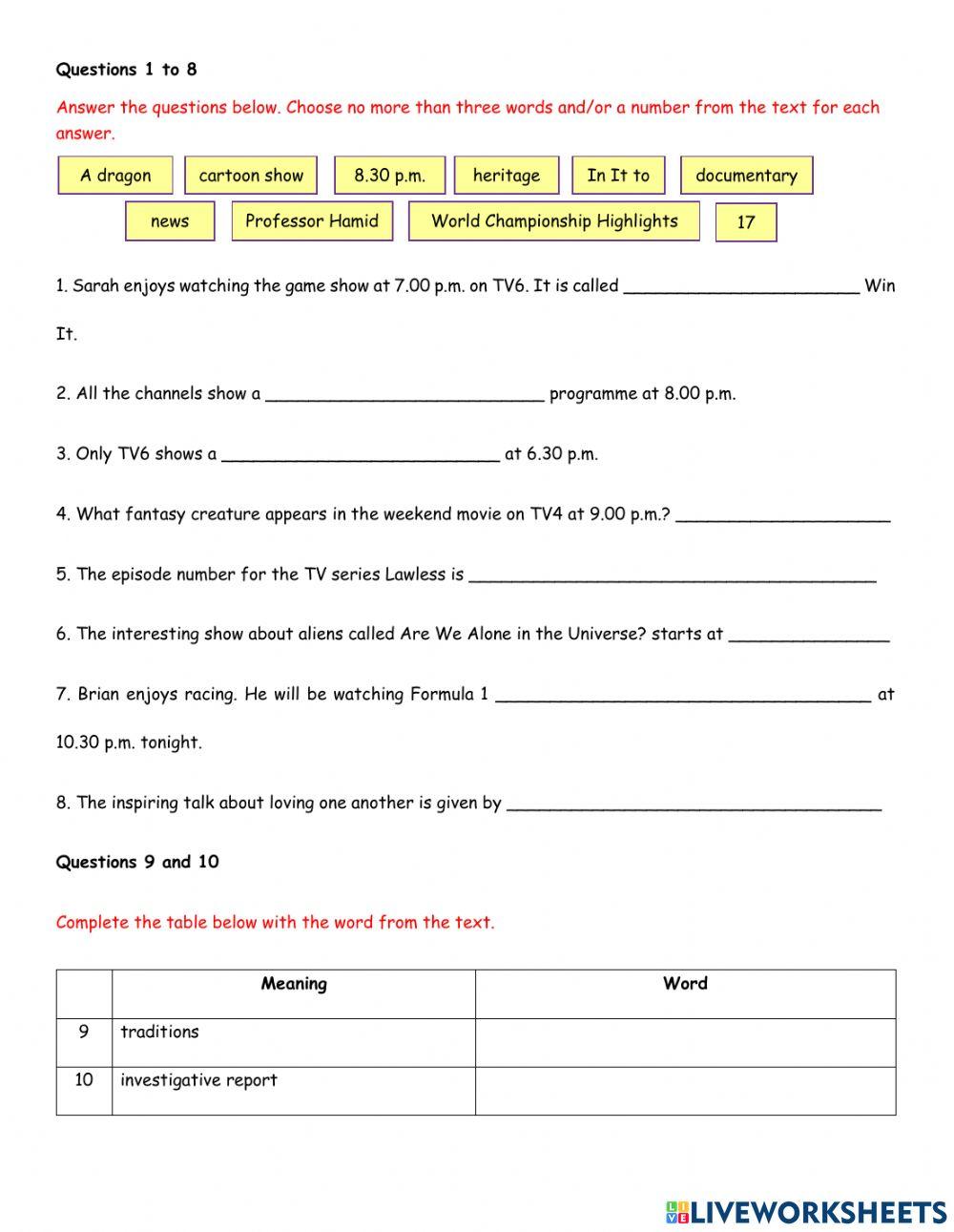 Form 4 unit 6 time out worksheet live worksheets