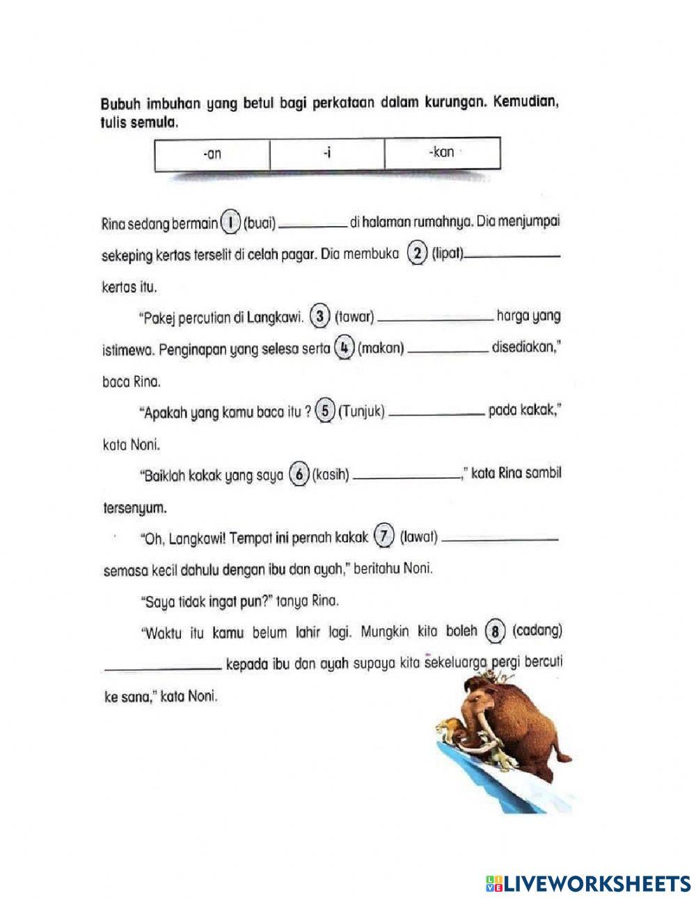 Imbuhan akhiran 1198938 | izzahinsyie | Live Worksheets