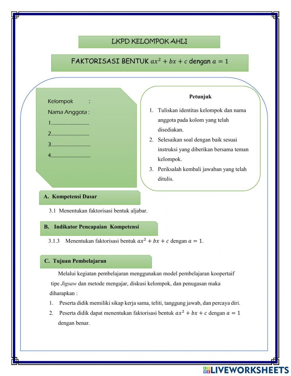 Faktorisasi Bentuk Aljabar