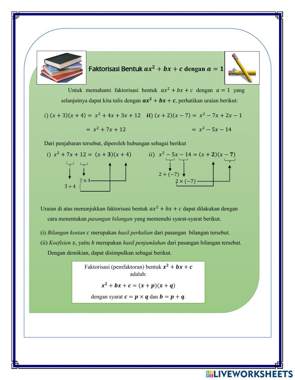 Faktorisasi Bentuk Aljabar
