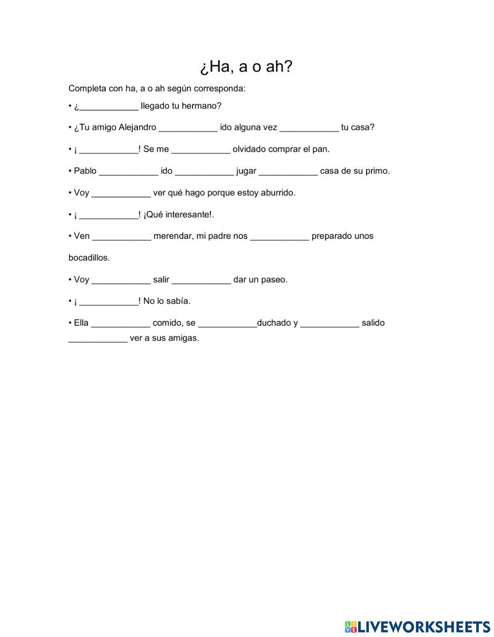Uso de a, ha y ah