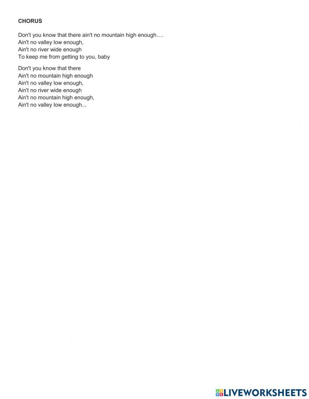 Song:-Ain't No Mountain High Enough-