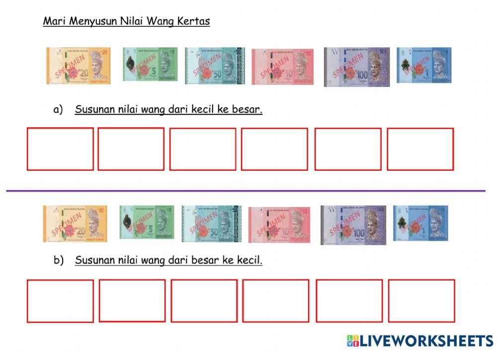 Menyusun nilai wang kertas