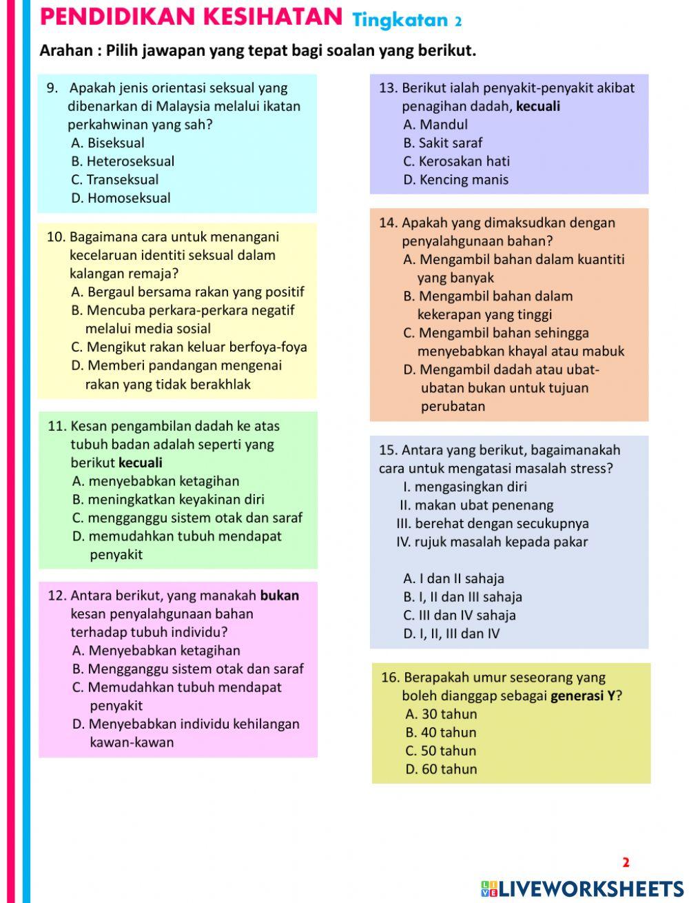 Ujian Pendidikan Kesihatan Tingkatan 2