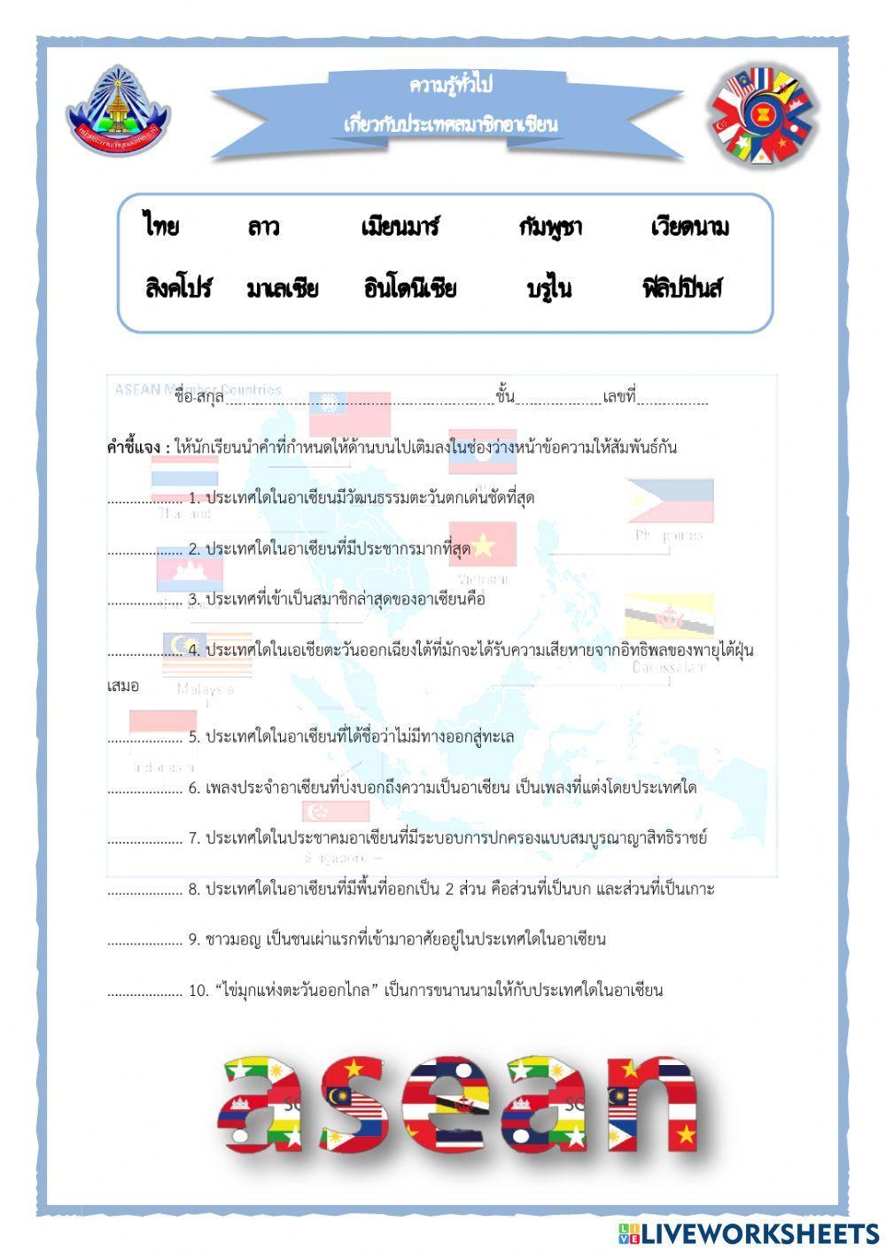 ความรู้ทั่วไปเกี่ยวกับประเทศในอาเซียน