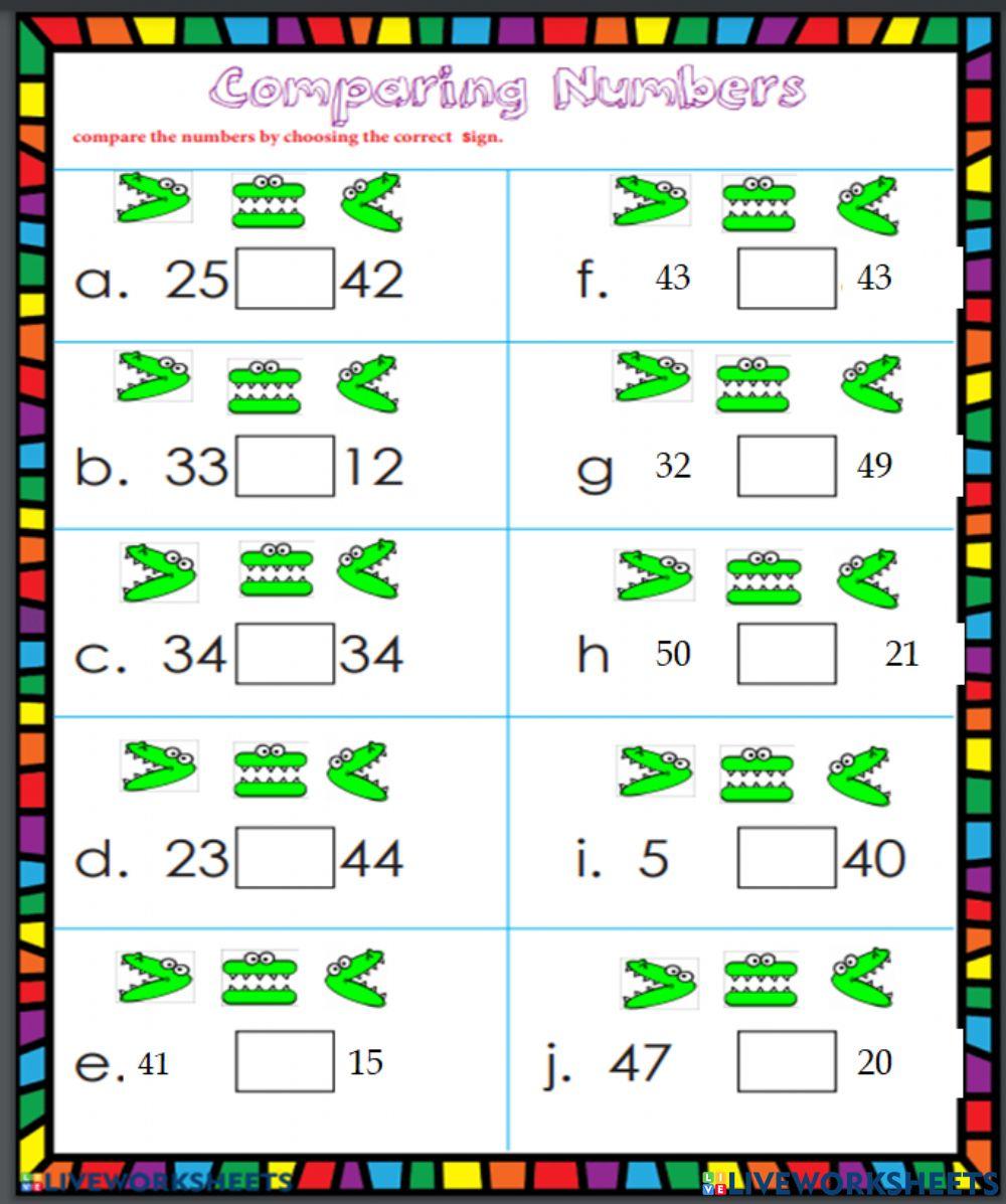 Comparing numbers 1 to 50