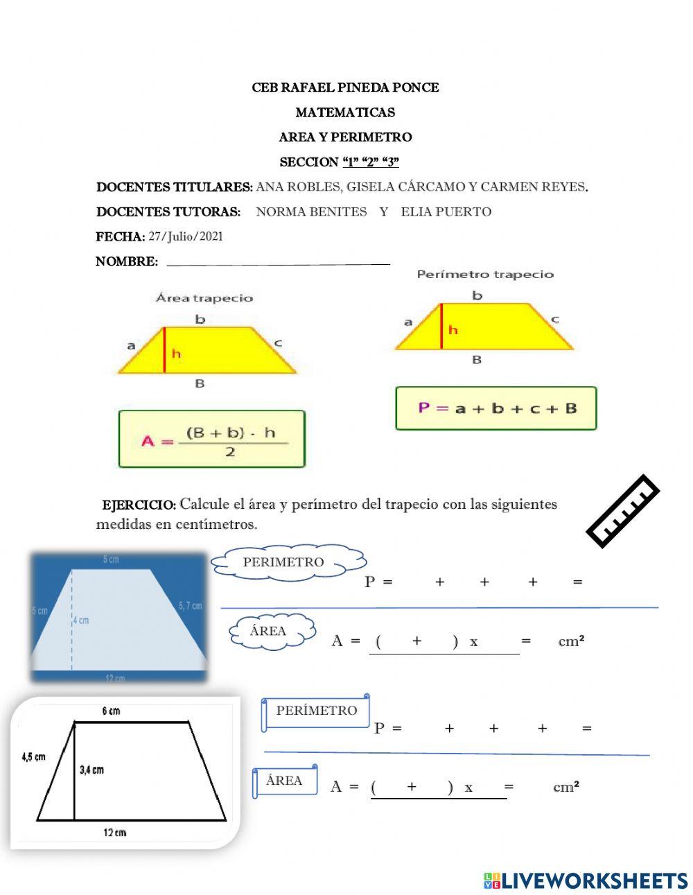Área y perímetro de trapecio.