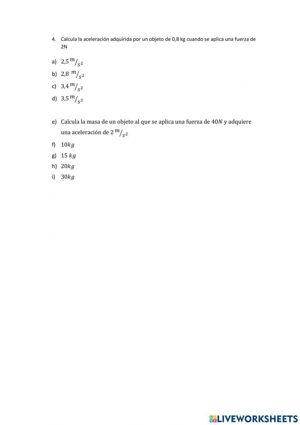 Fuerza, masa y aceleración