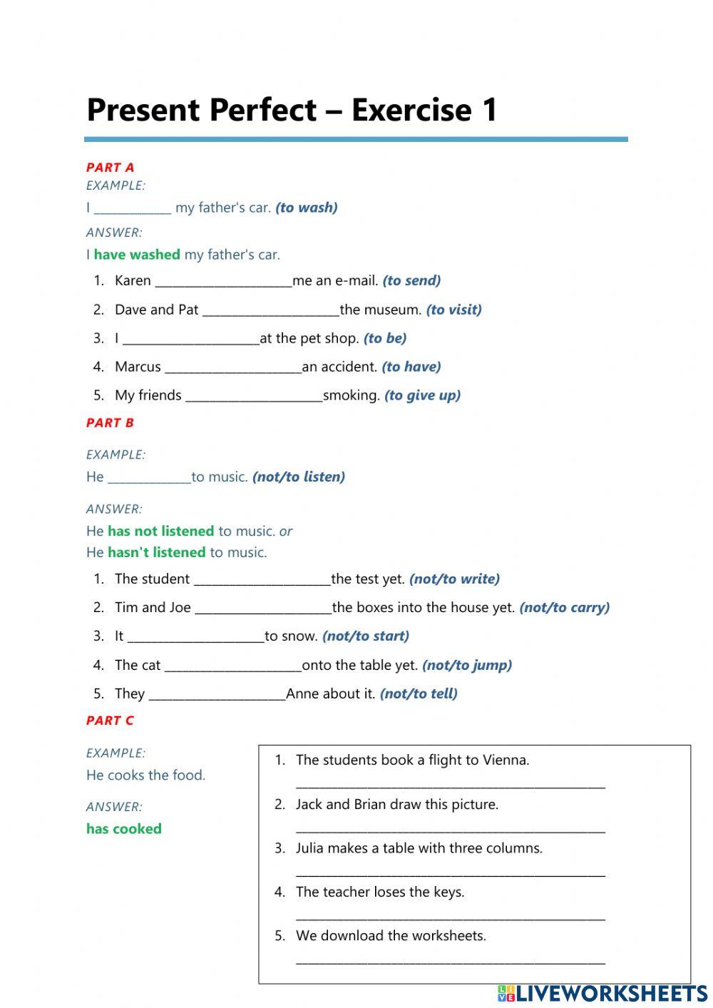 Present Perfect Exercise 1