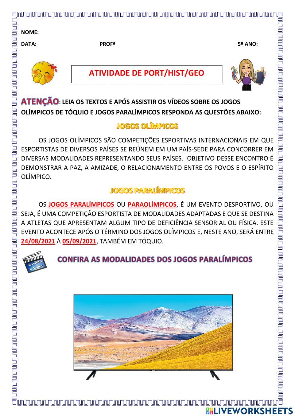 Jogos olímpicos em Tóquio e modalidades