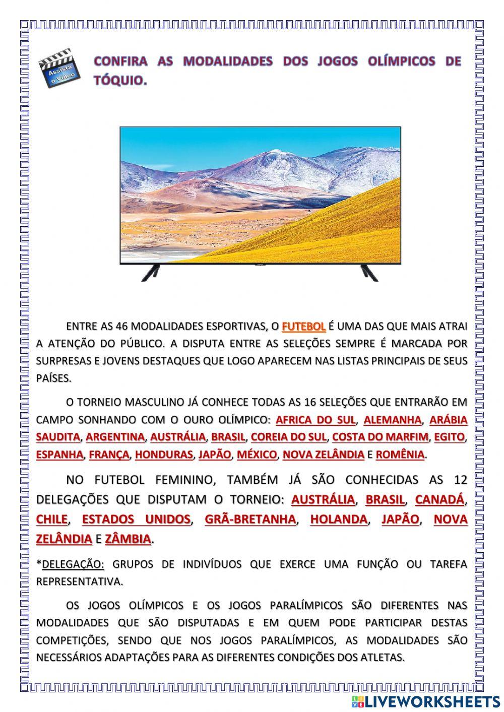 Jogos olímpicos em Tóquio e modalidades