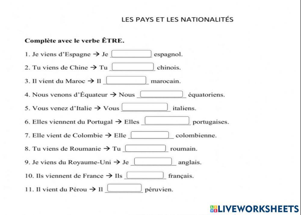 Les pays et nationalités