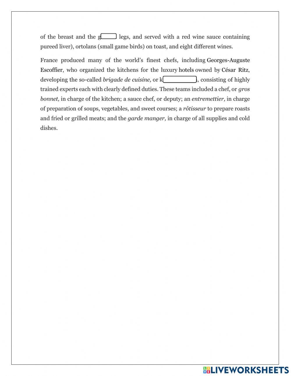 Restaurant vocabulary activity