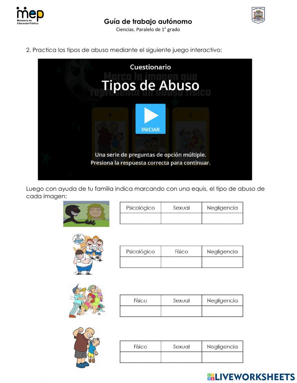 Guía de Trabajo Ciencias: Tipos de Abusos