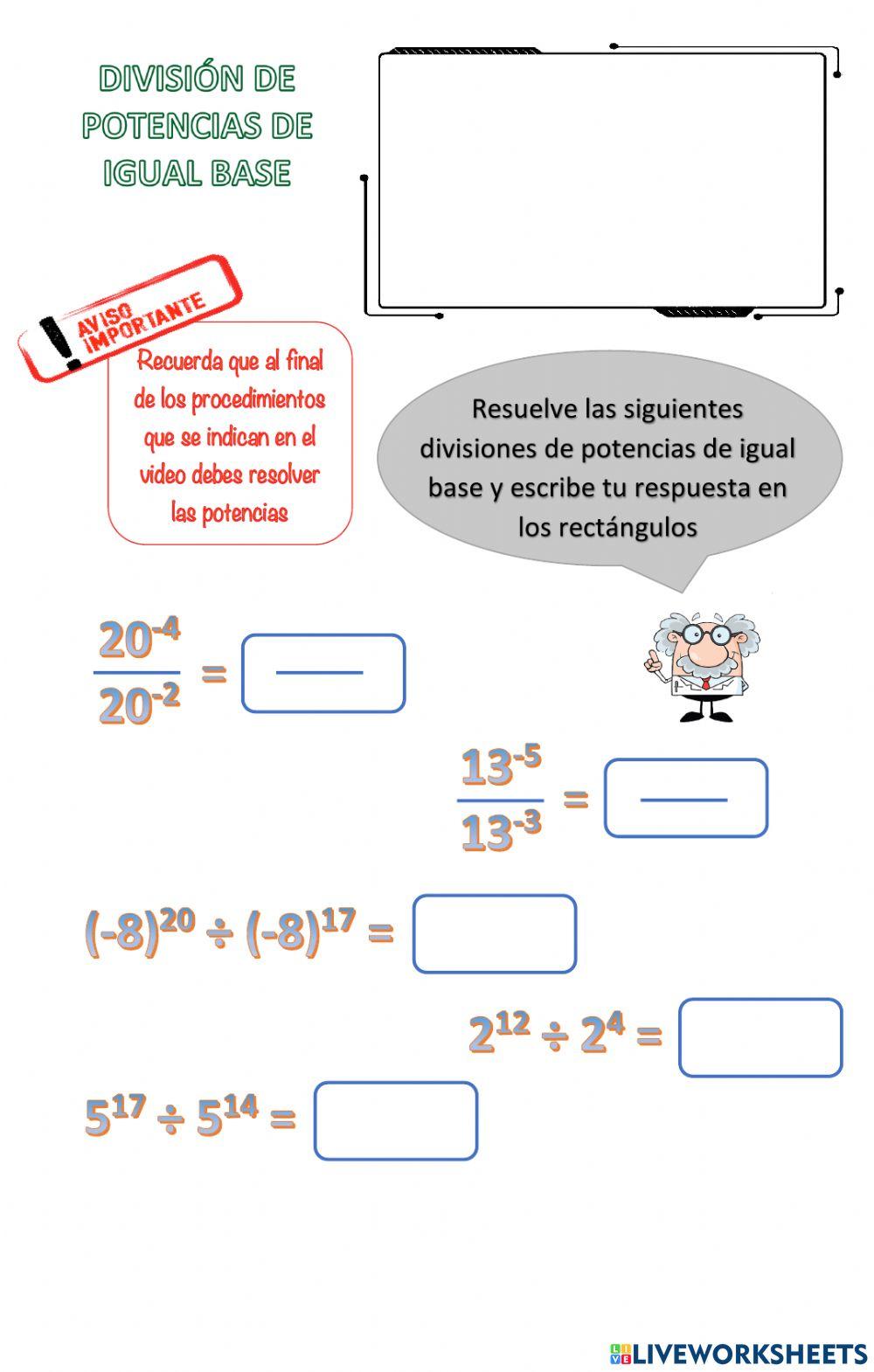Producto y Cociente de Potencias de Igual Base