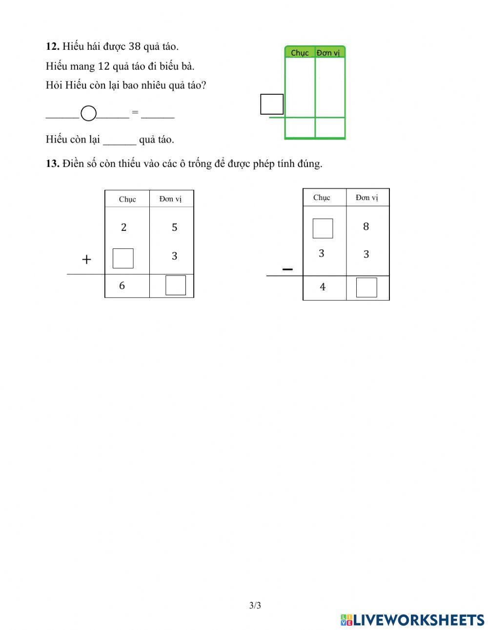 Ôn tập phép tính trong phạm vi 100
