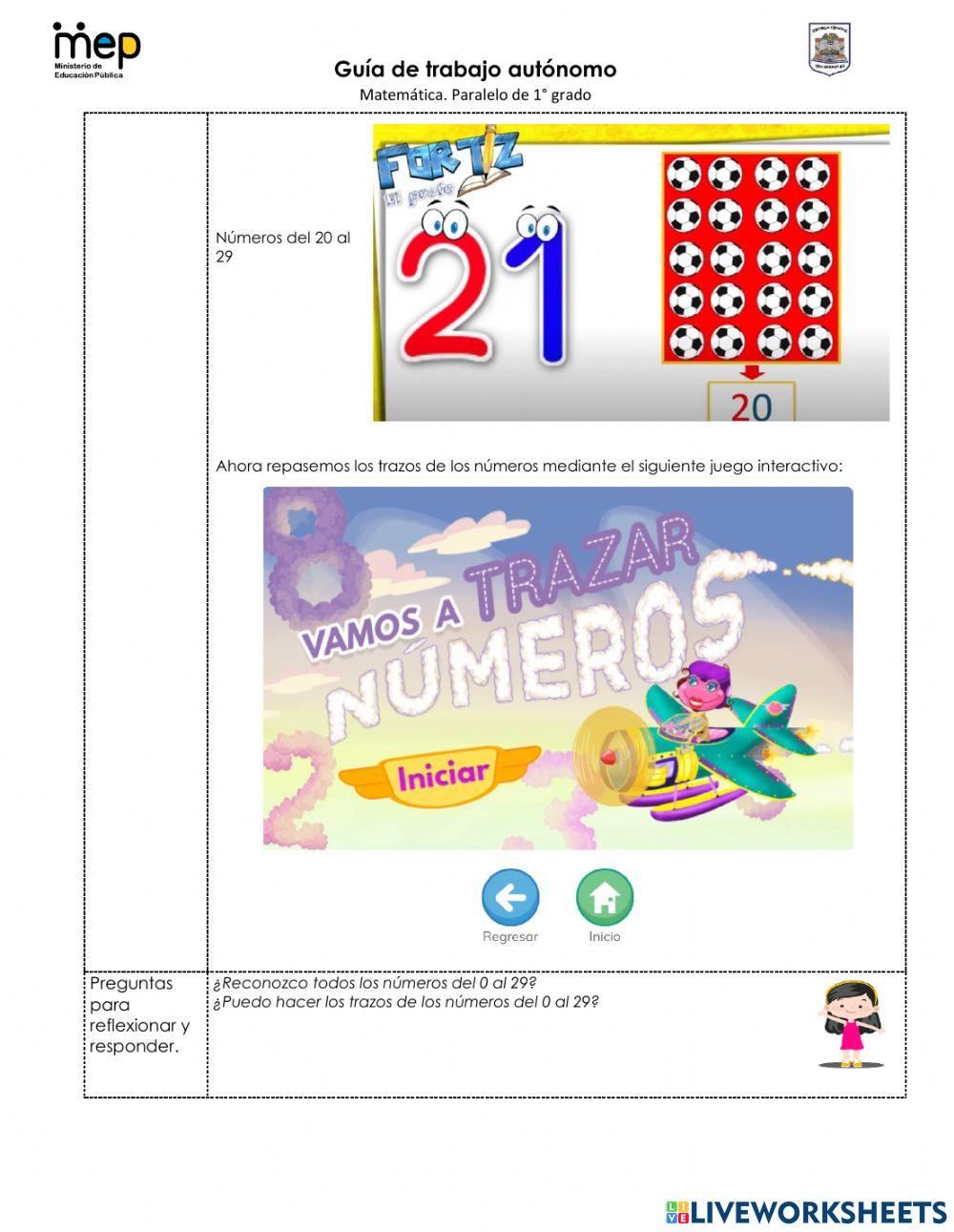 Guía de Trabajo Matemática: Números 0 al 29