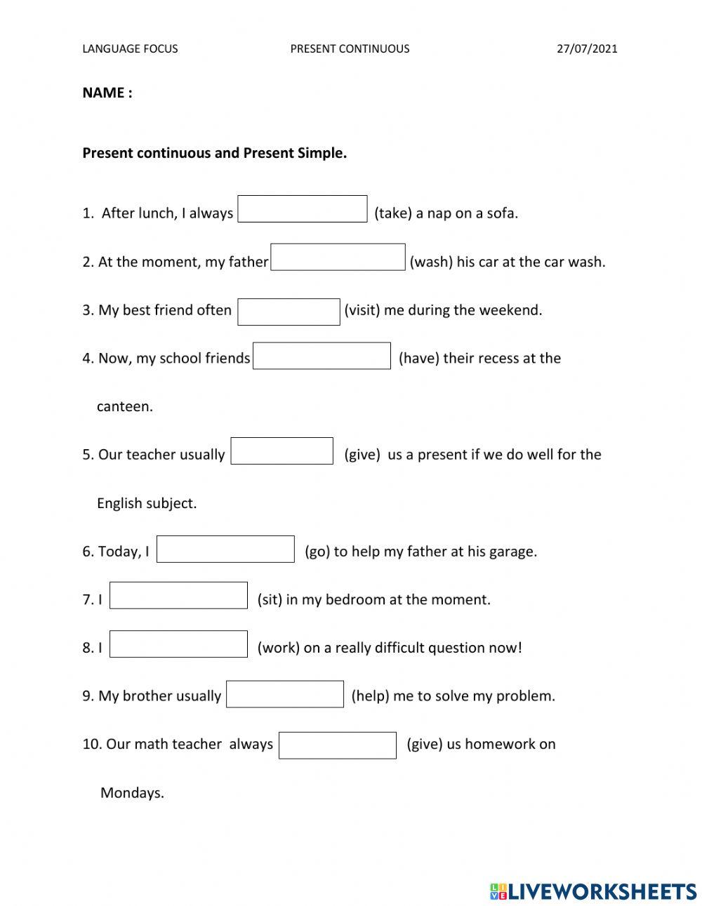 Present continuous and present simple