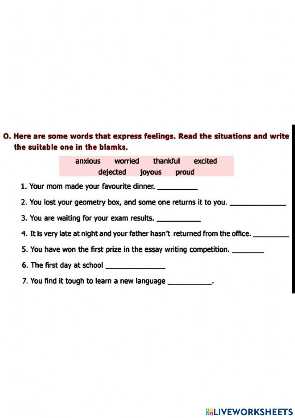 Read the situations and write the suitable one in the blanks.