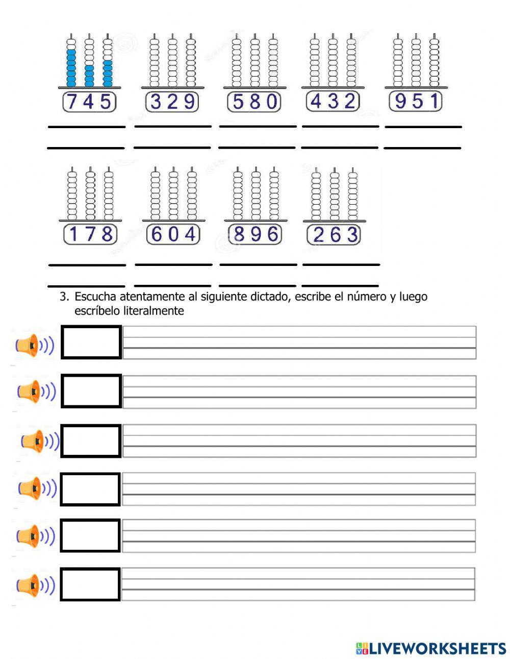 Quiz sobre lectura y escritura de numeros hasta el 999