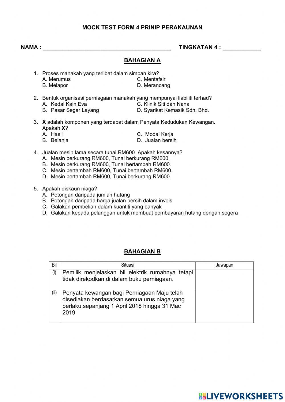 Mock test prinsip perakaunan ting 4
