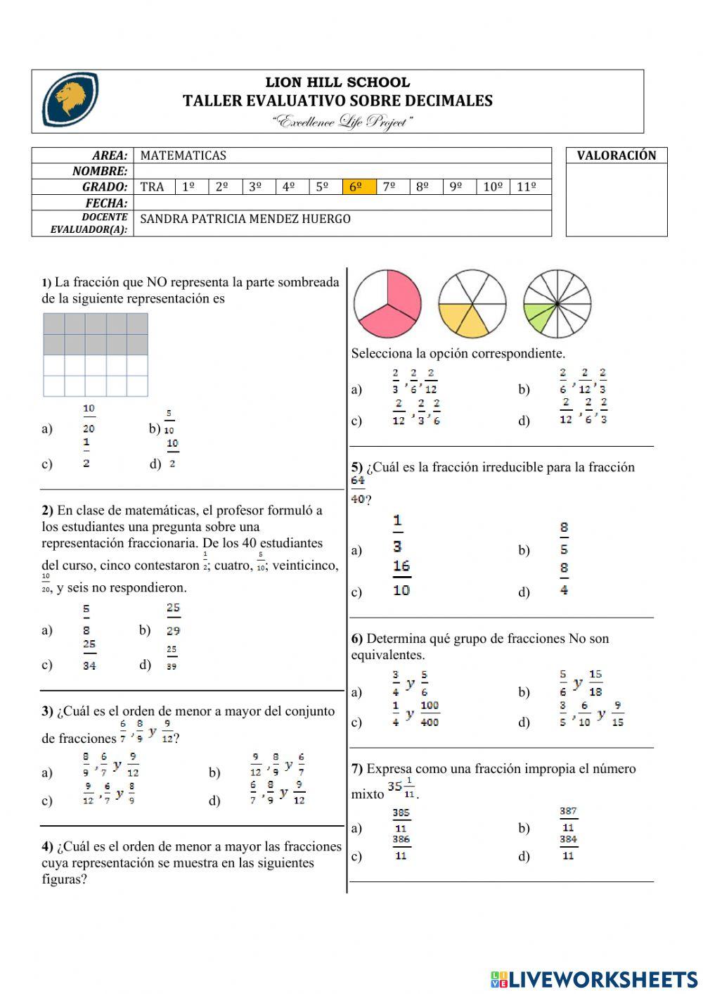 Quiz sobre las fracciones