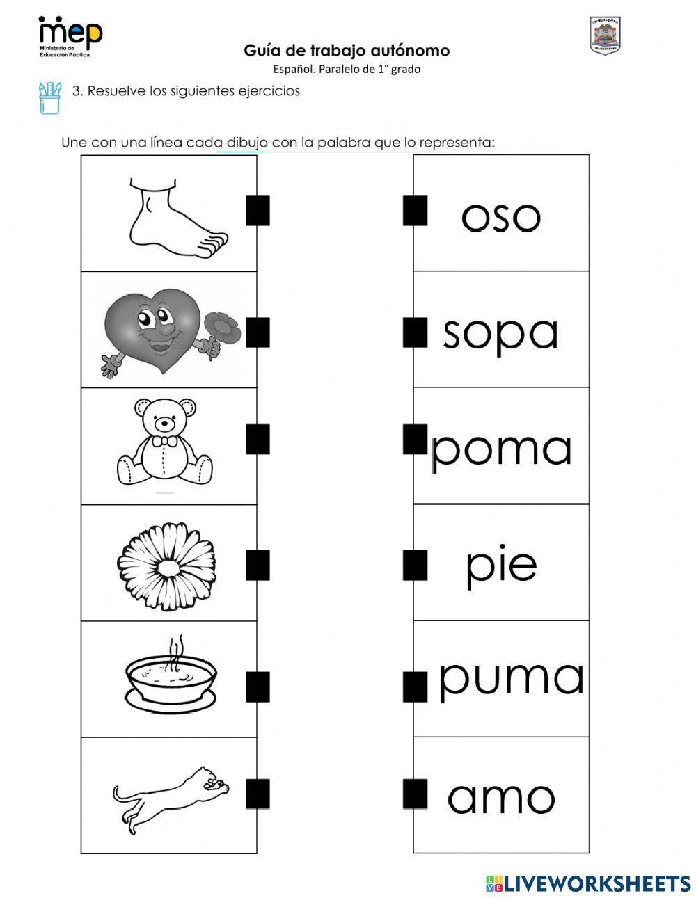 Guía de Trabajo Español: Repaso letra M-S-P