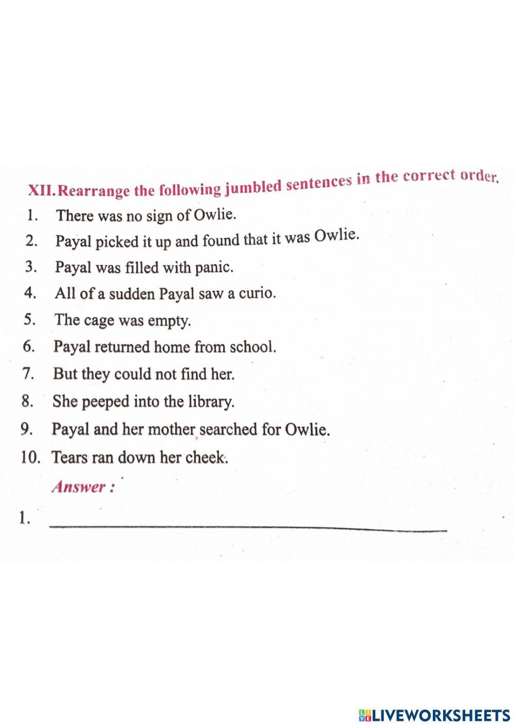 Identify Character, Choose the best option & Rearrange the sentences