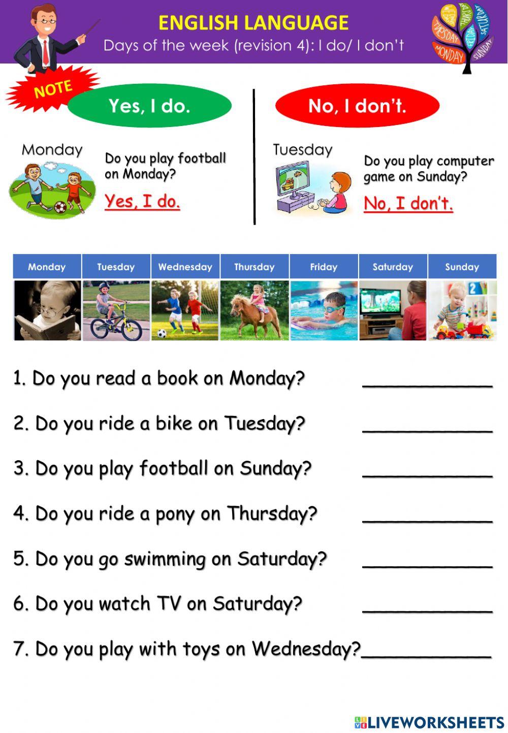 Days of the week (Revision 4) - I do I don't