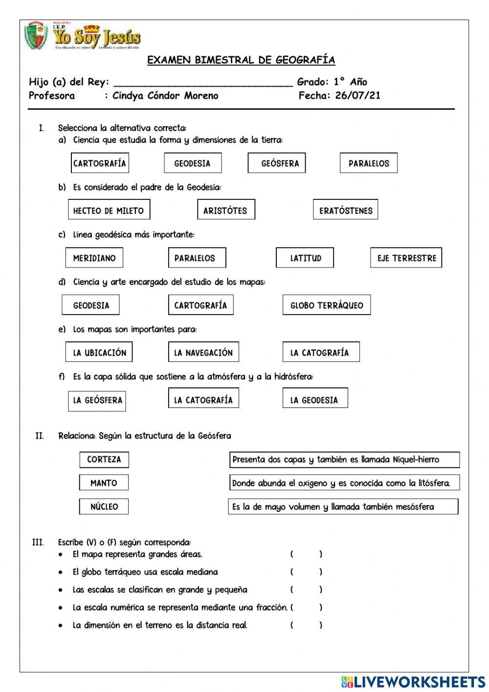 Evaluación de geografía