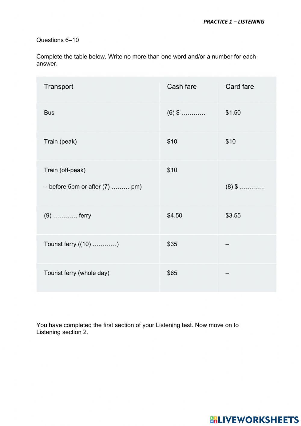 Practice 1 – listening