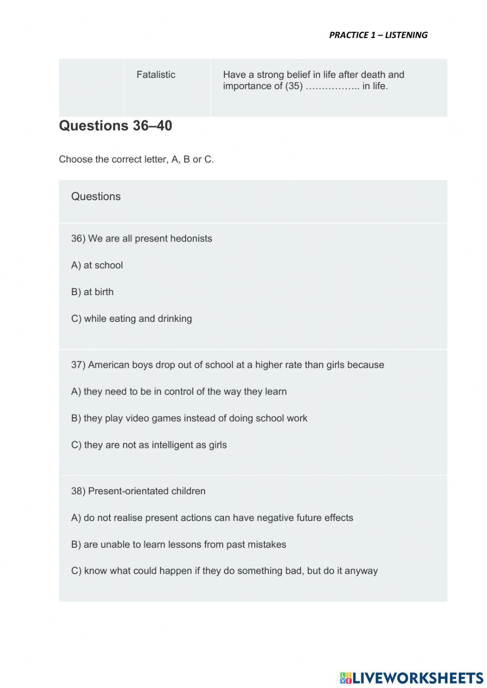 Practice 1 – listening