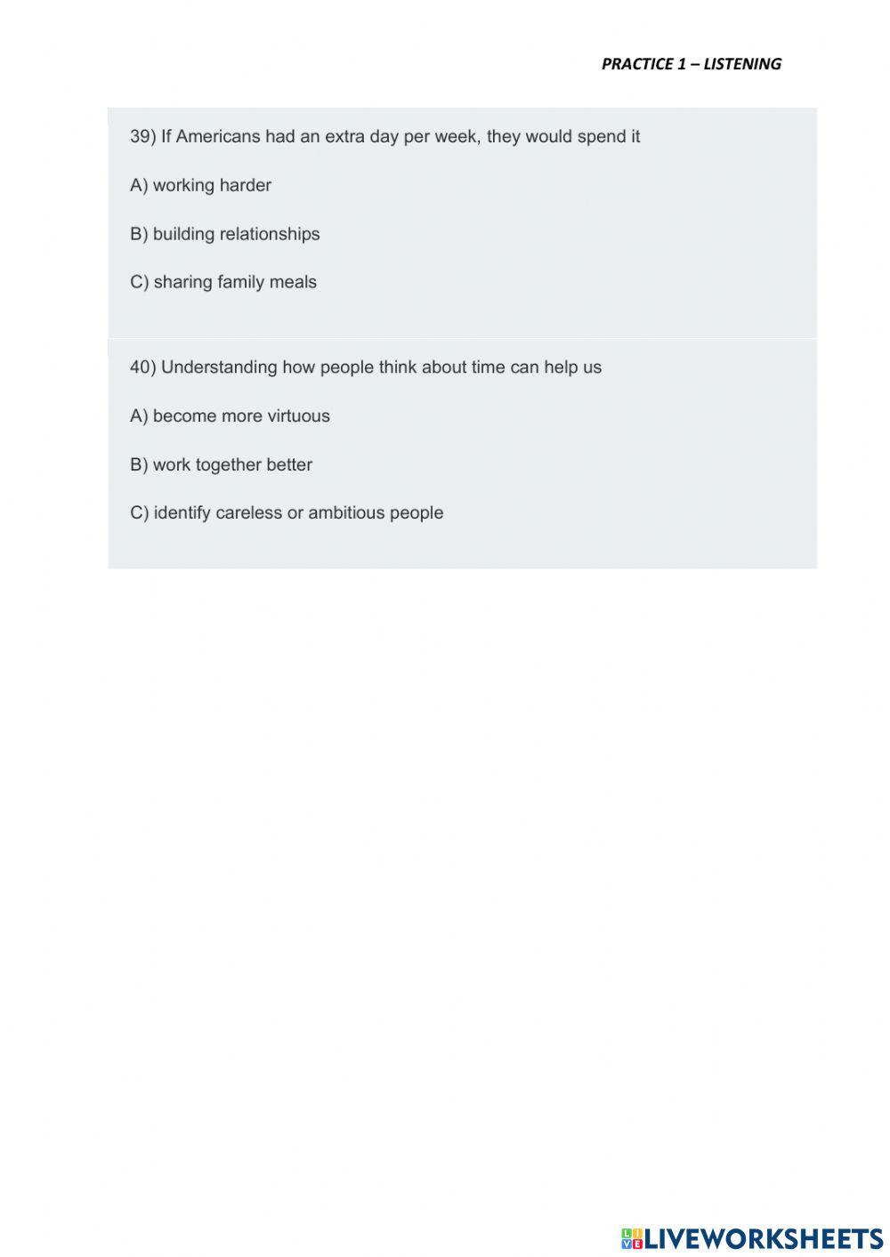 Practice 1 – listening