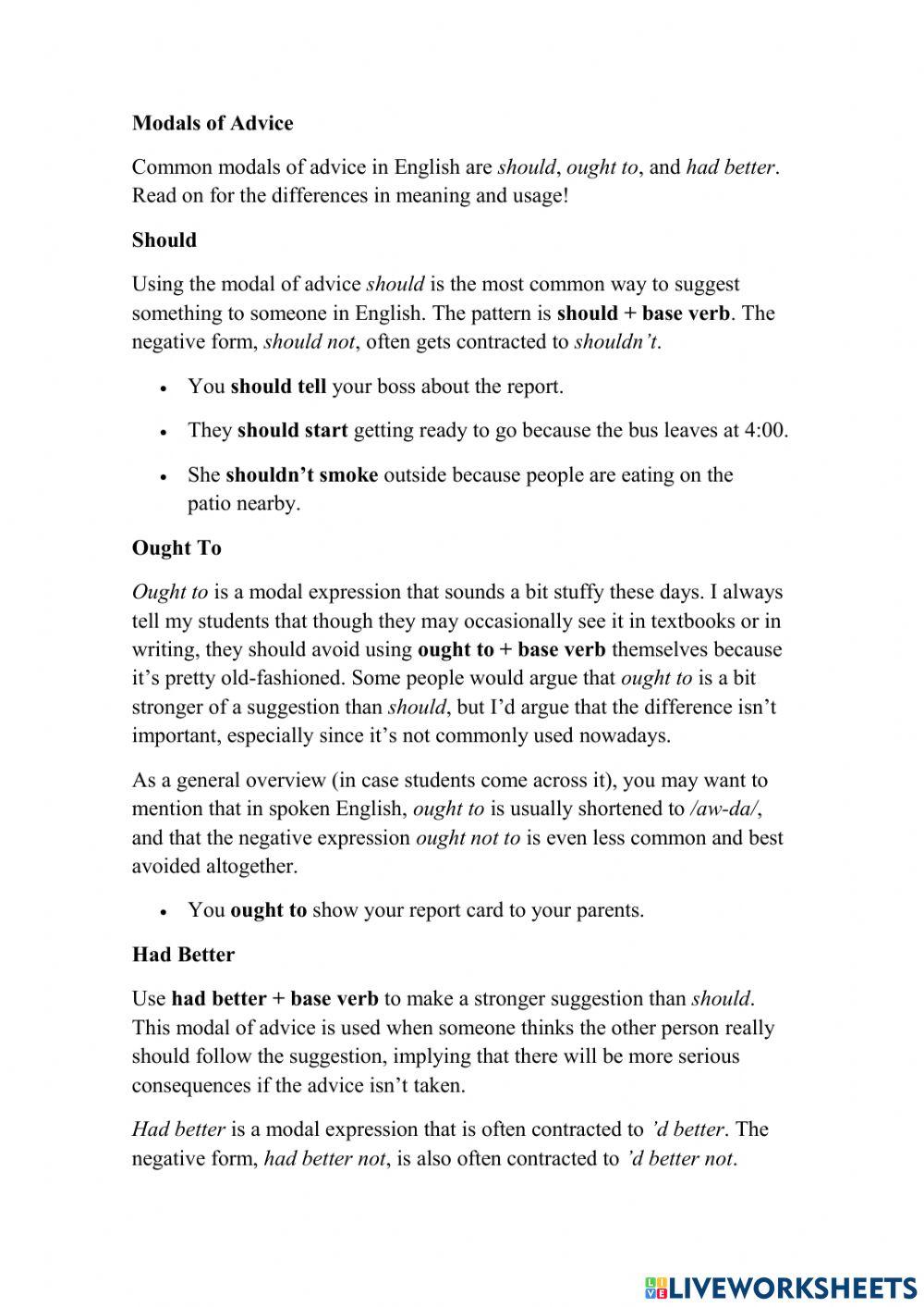 Modals for suggestions