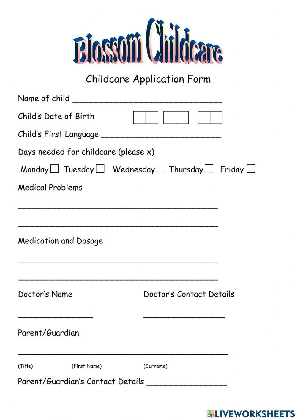 Childcare Application Form