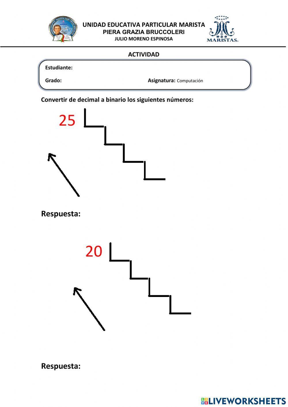 Conversión decimal binario