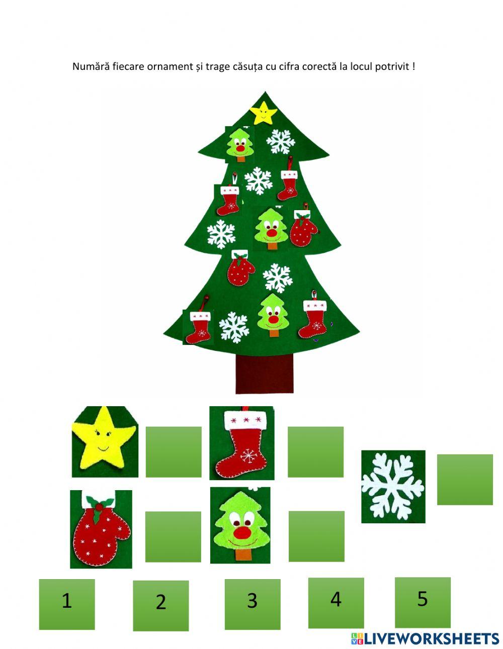 Numărăm și învățăm! Ornamentele din brad (Exercițiu)