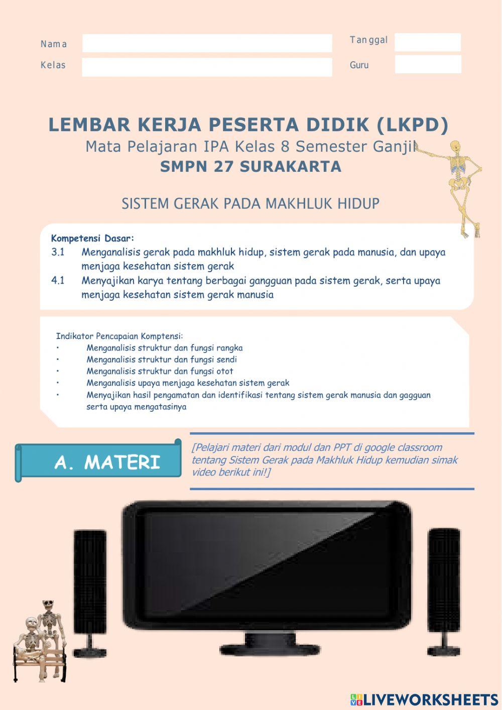 LKPD Sistem Gerak Makhluk Hidup