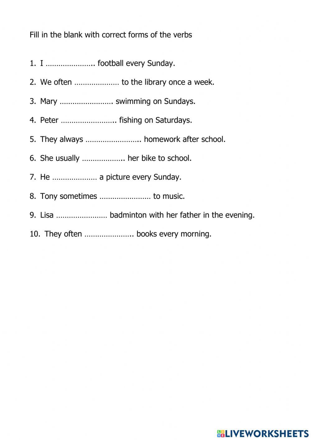 Present simple online exercise for 4 | Live Worksheets