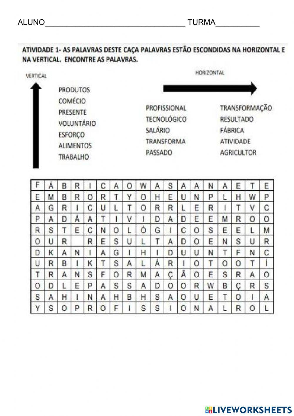 Caça palavras trabalho