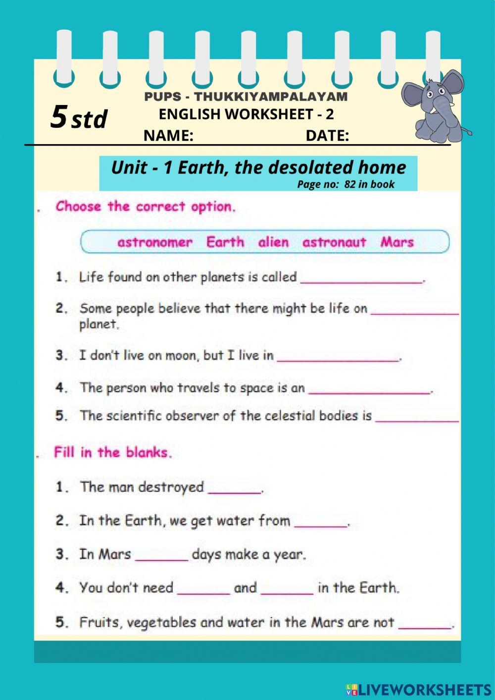 English - Unit 1 Earth the desolated home