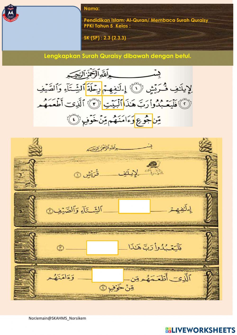 M29 bacaan surah quraisy 2.3.3 thn 5