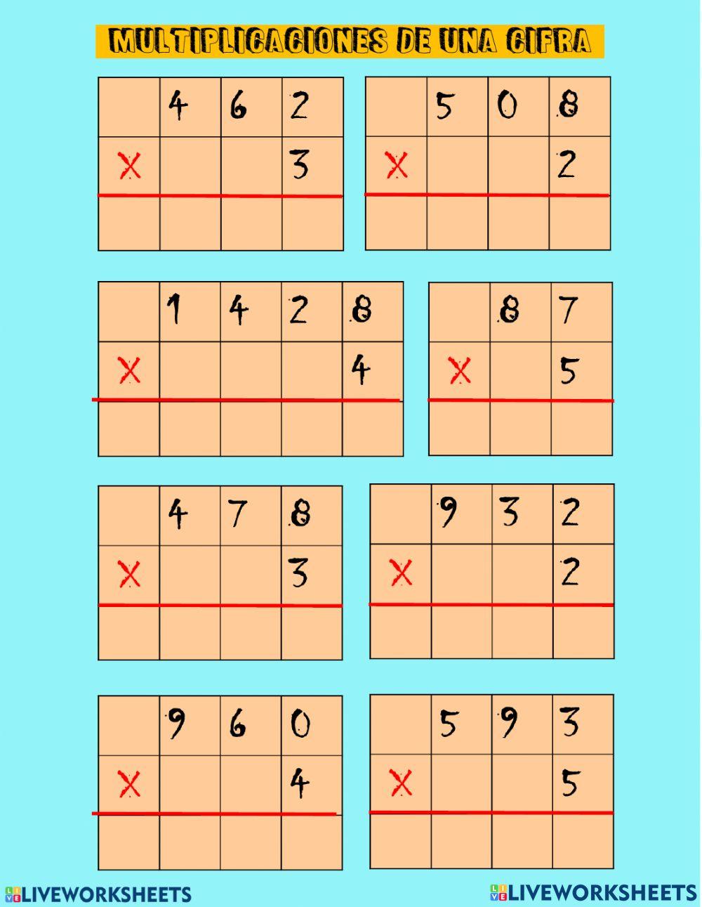 Multiplicaciones de 1 cifra