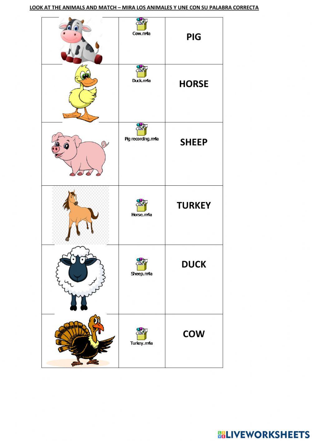 Farm animals-Une la imagen con la palabra
