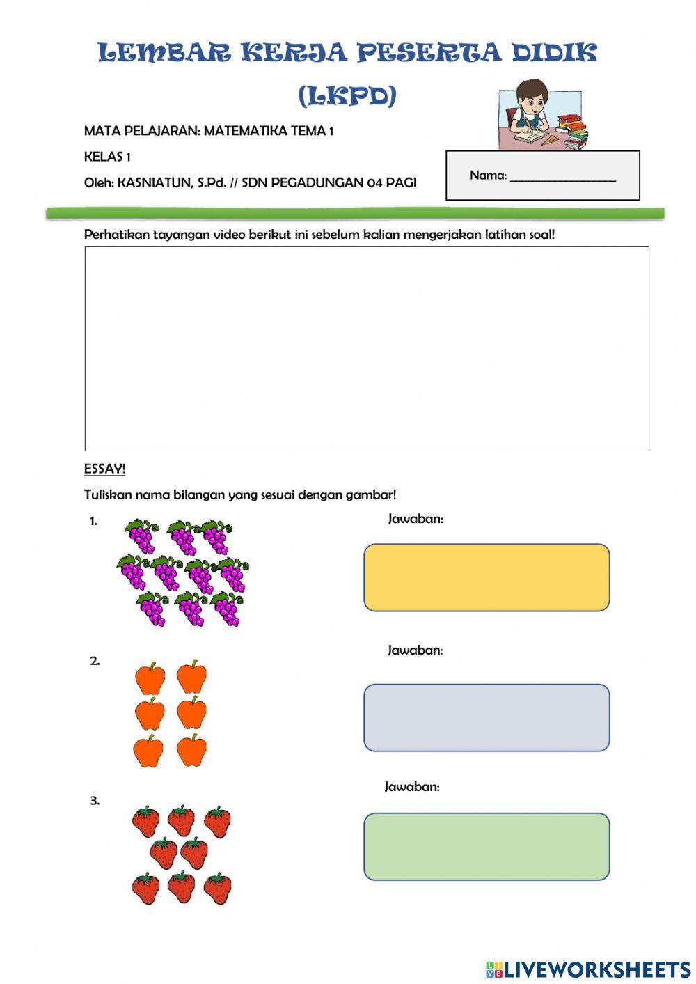 Menuliskan nama bilangan