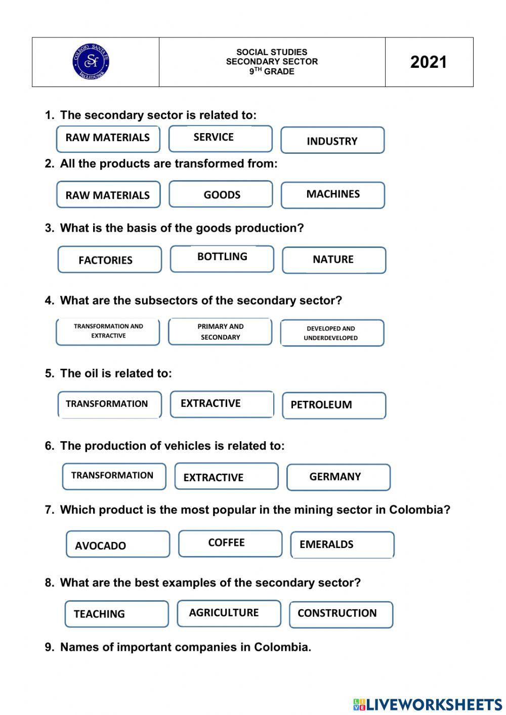 Secondary sector in colombia